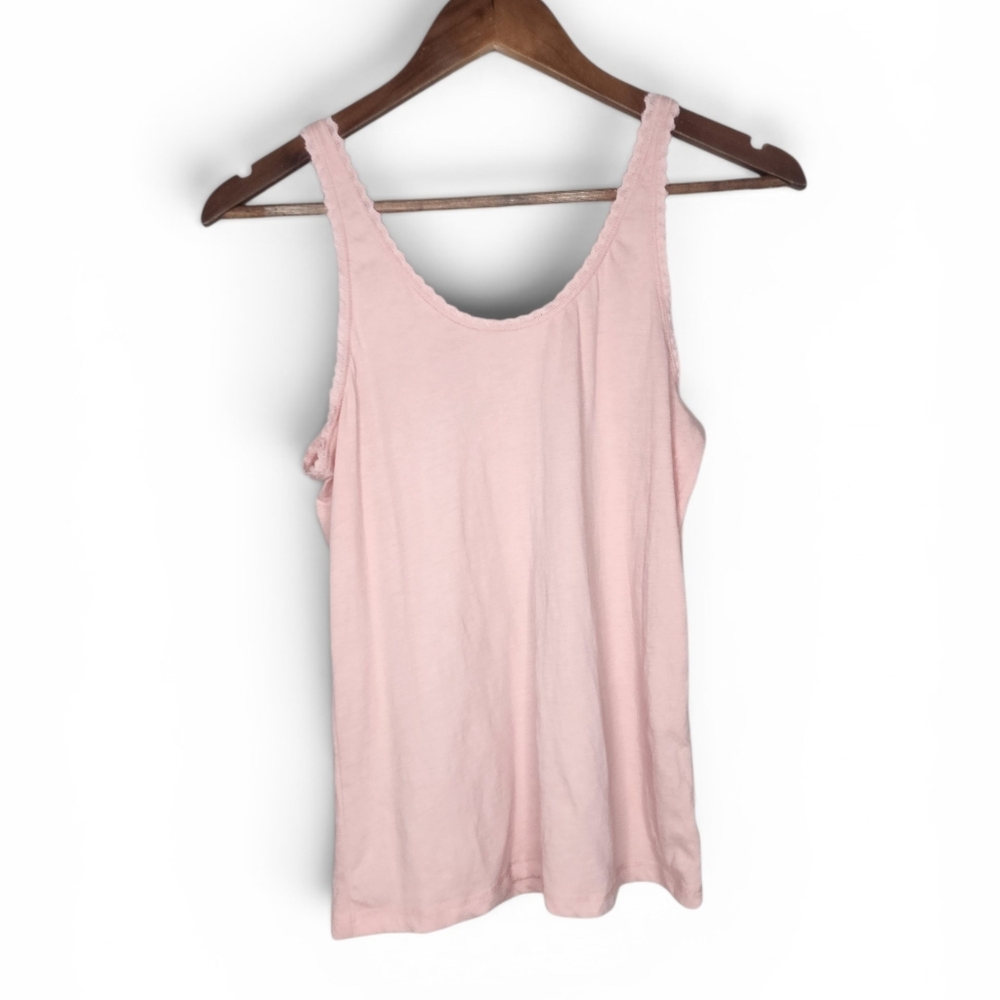 True Craft Lace Trim Tank Top in Pink Size S